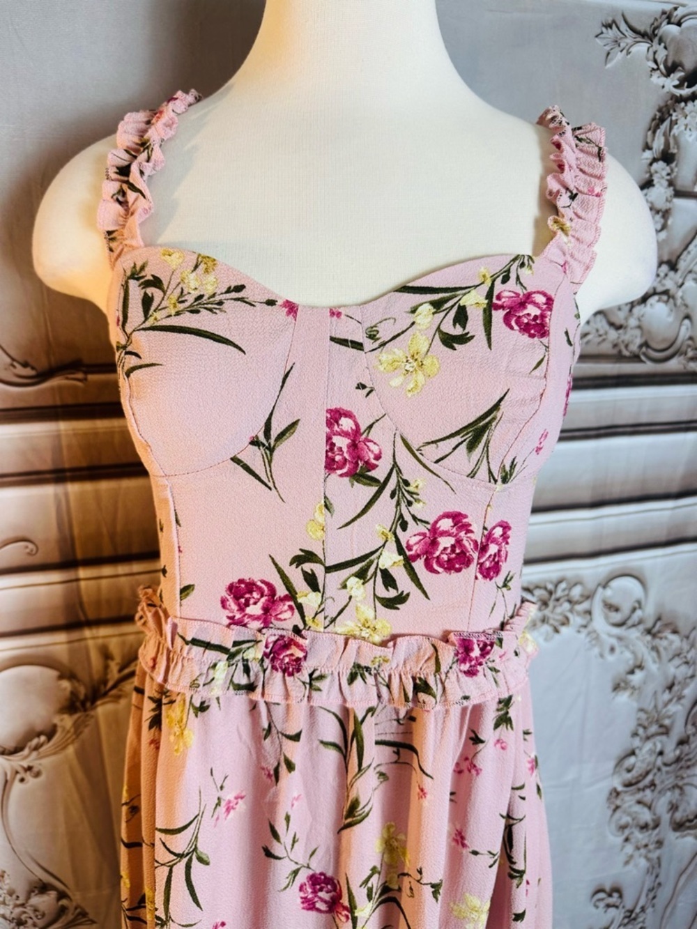 Pink Floral Ruffle-Trim Maxi Dress - Picture 2 of 12
